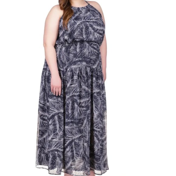 NWT Michael Kors Palm Print Halter Neck Dress - Picture 1 of 13